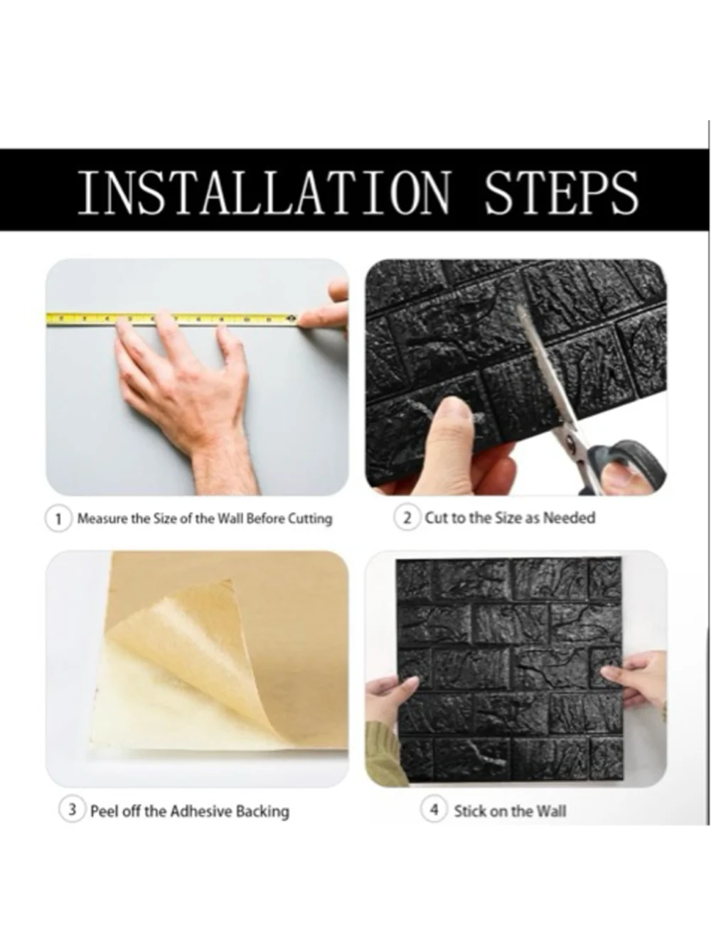 3D Brick Wall Peel & Stick Decor Art & Decal One Size Black